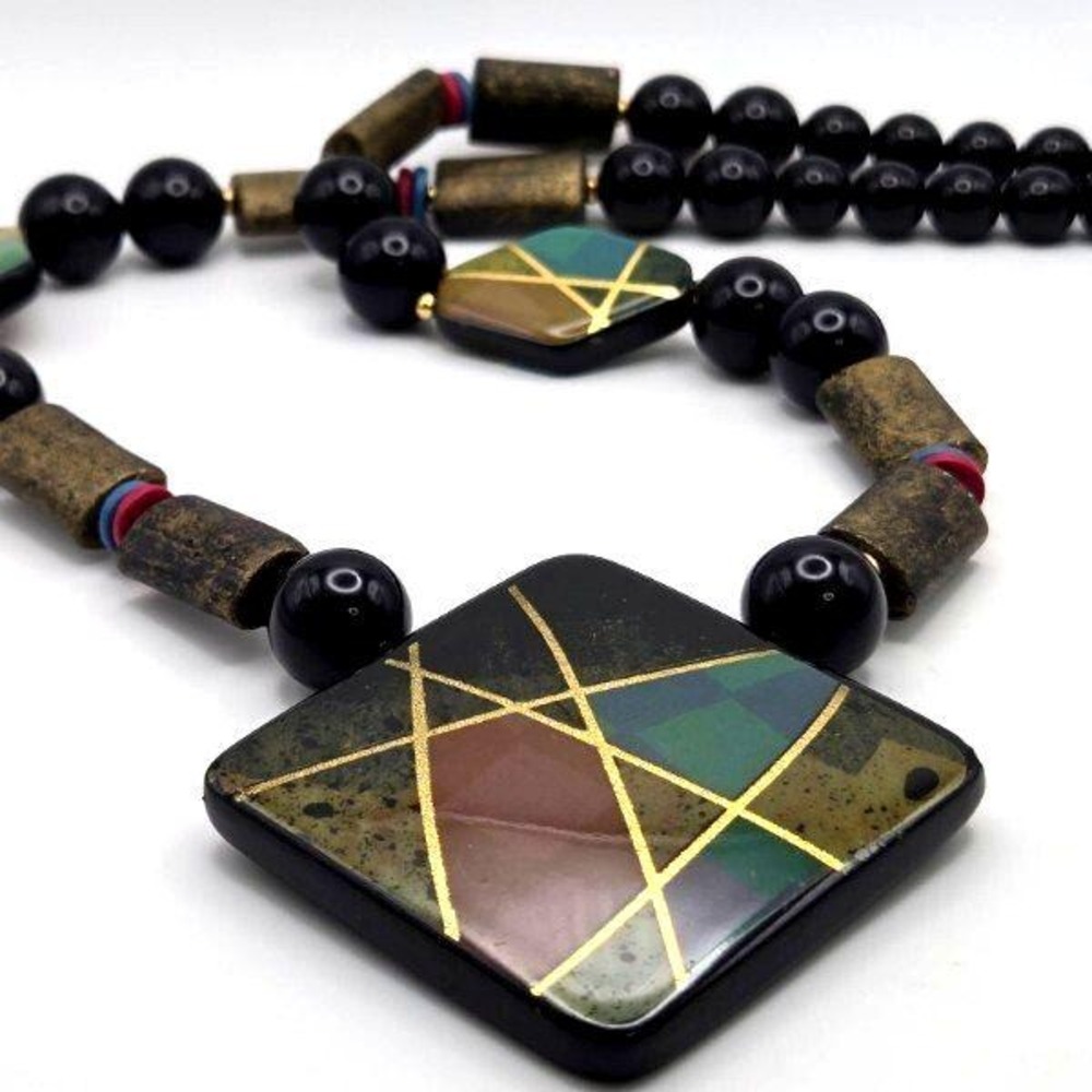 Vintage Modernist Geometric Necklace 1980s Statement Resin and‎ Acrylic Retro